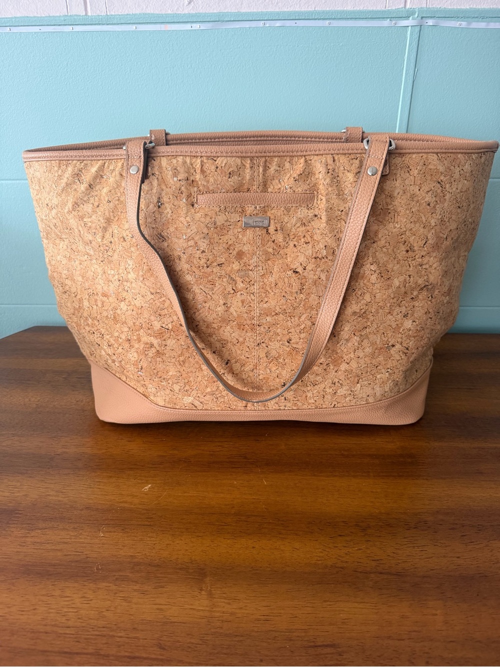 Jewell by Thirty-One Cork Tote Bag with Blush Trim -
